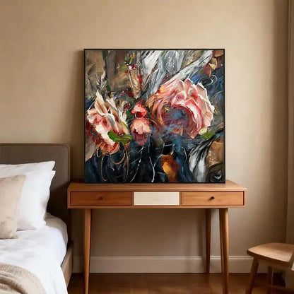Expressive Blooming Floral & Indigo Abstract Textured Romantic Wall Decor Artmeto Wood wall art