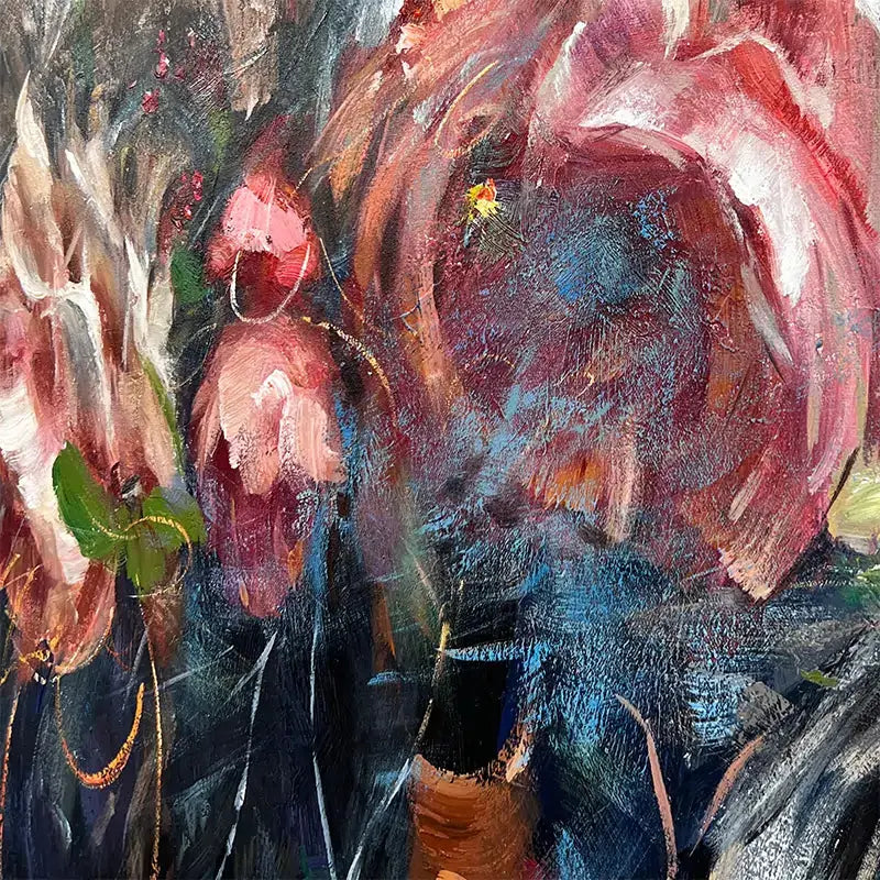 Expressive Blooming Floral & Indigo Abstract Textured Romantic Wall Decor Artmeto Wood wall art