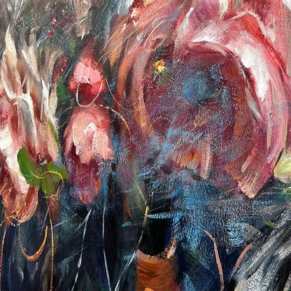 Expressive Blooming Floral & Indigo Abstract Textured Romantic Wall Decor Artmeto Wood wall art