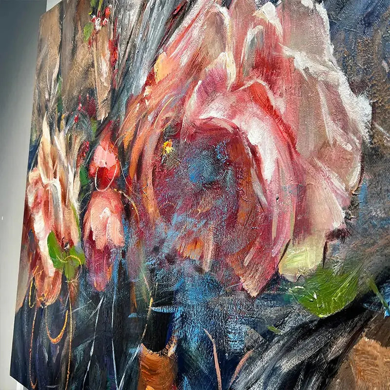 Expressive Blooming Floral & Indigo Abstract Textured Romantic Wall Decor Artmeto Wood wall art