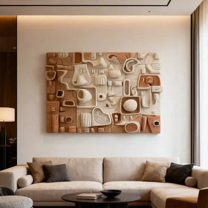 Fabric Drape Wall Sculpture in Beige | Textured 3D Relief Modern Minimalist（副本） Artmeto Wood wall art