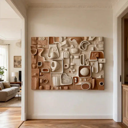Fabric Drape Wall Sculpture in Beige | Textured 3D Relief Modern Minimalist（副本） Artmeto Wood wall art