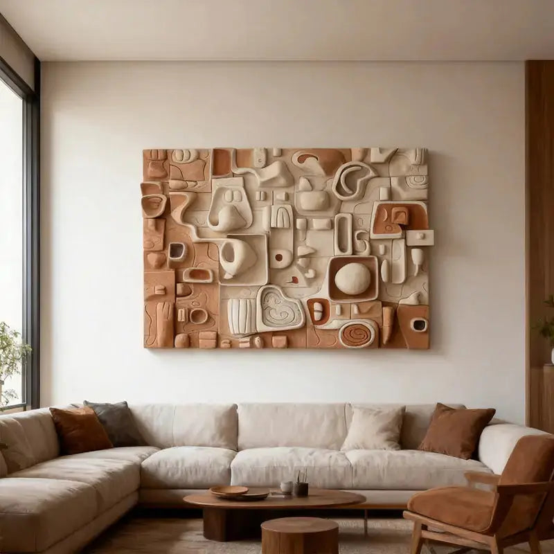 Fabric Drape Wall Sculpture in Beige | Textured 3D Relief Modern Minimalist（副本） Artmeto Wood wall art