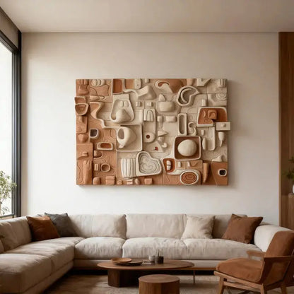 Fabric Drape Wall Sculpture in Beige | Textured 3D Relief Modern Minimalist（副本） Artmeto Wood wall art