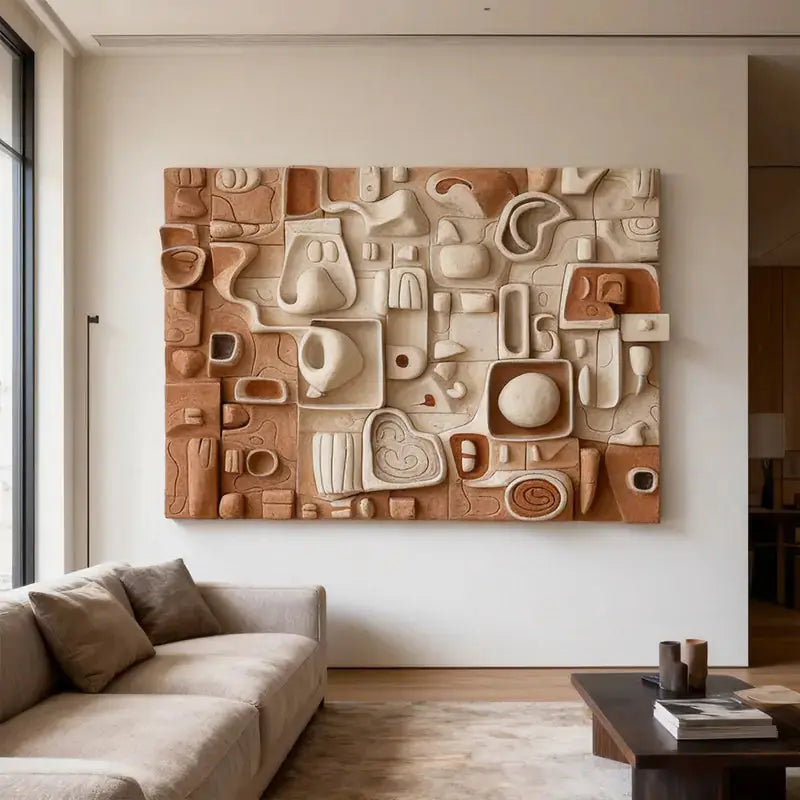 Fabric Drape Wall Sculpture in Beige | Textured 3D Relief Modern Minimalist（副本） Artmeto Wood wall art