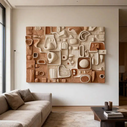 Fabric Drape Wall Sculpture in Beige | Textured 3D Relief Modern Minimalist（副本） Artmeto Wood wall art