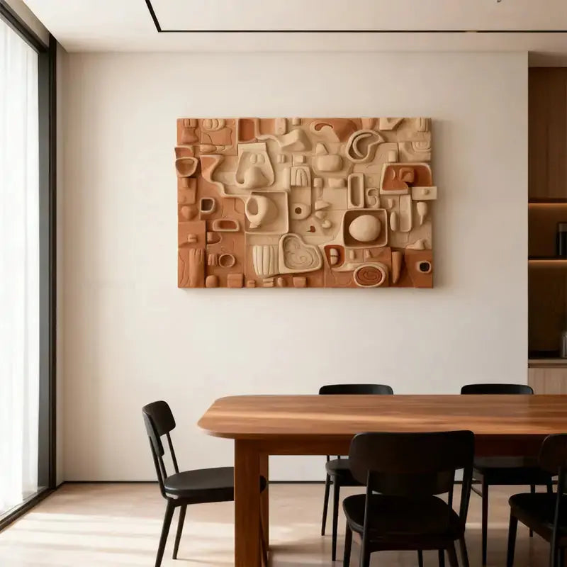 Fabric Drape Wall Sculpture in Beige | Textured 3D Relief Modern Minimalist（副本） Artmeto Wood wall art