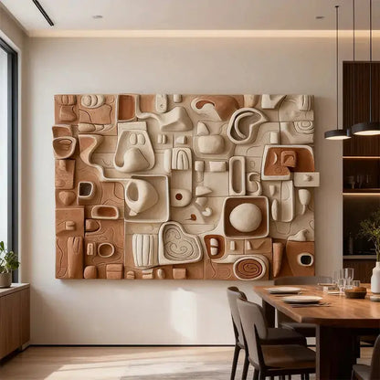 Fabric Drape Wall Sculpture in Beige | Textured 3D Relief Modern Minimalist（副本） Artmeto Wood wall art
