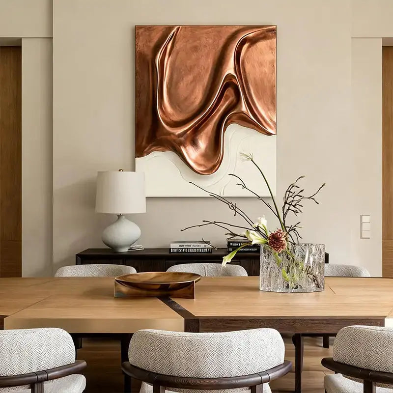 Flowing Metal 3D Sculptural Wall Art Warm Copper Gradient Decor Artmeto Wood wall art