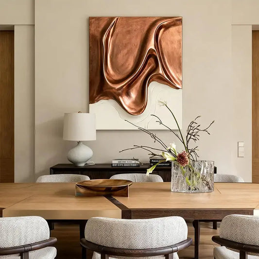 Flowing Metal 3D Sculptural Wall Art Warm Copper Gradient Decor Artmeto Wood wall art