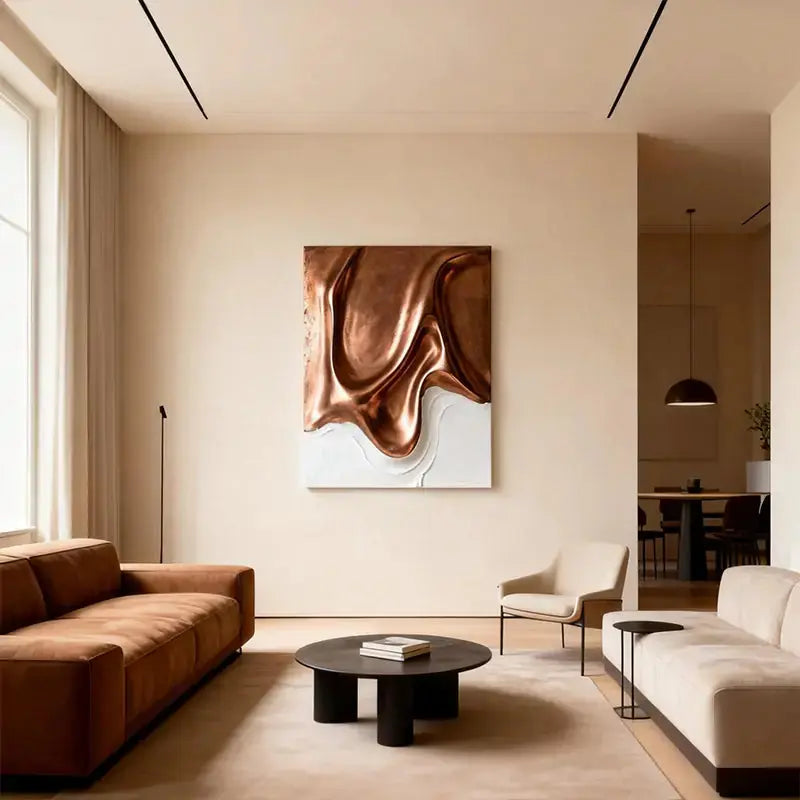 Flowing Metal 3D Sculptural Wall Art Warm Copper Gradient Decor Artmeto Wood wall art