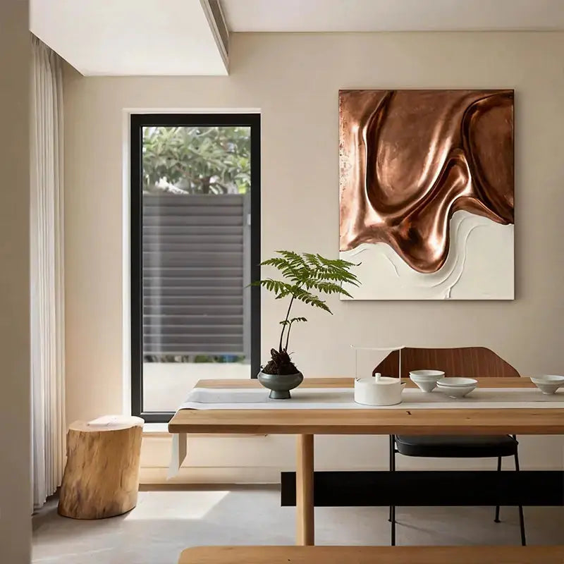 Flowing Metal 3D Sculptural Wall Art Warm Copper Gradient Decor Artmeto Wood wall art