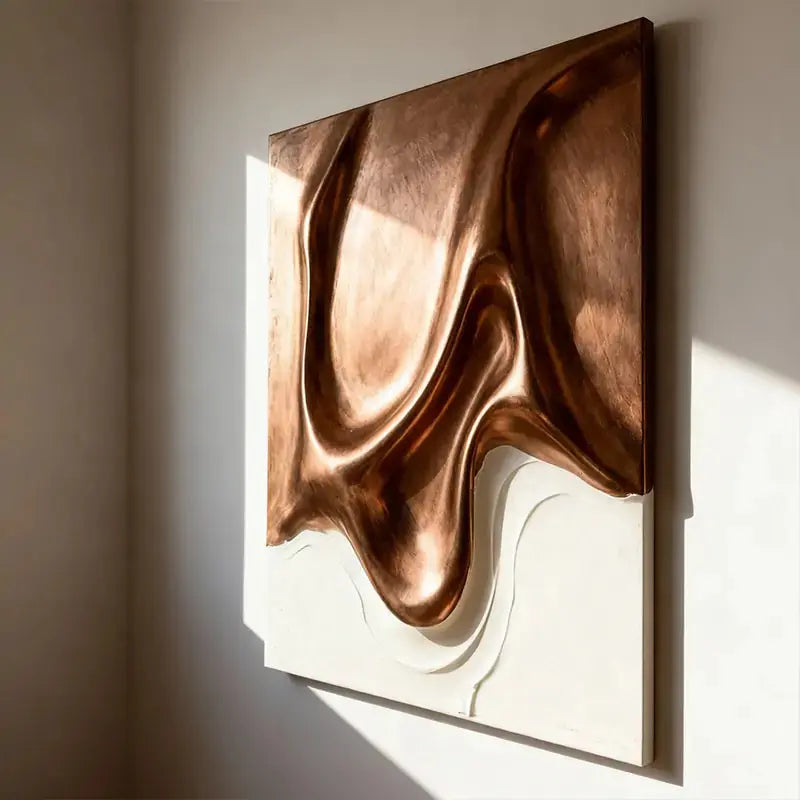 Flowing Metal 3D Sculptural Wall Art Warm Copper Gradient Decor Artmeto Wood wall art