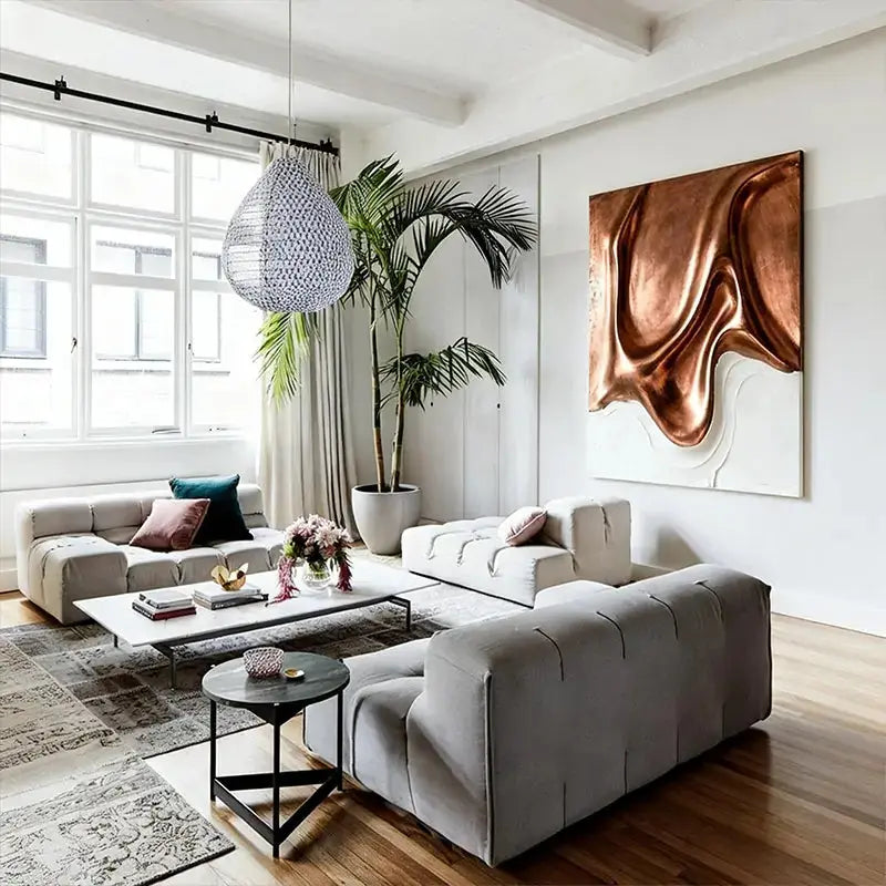 Flowing Metal 3D Sculptural Wall Art Warm Copper Gradient Decor Artmeto Wood wall art