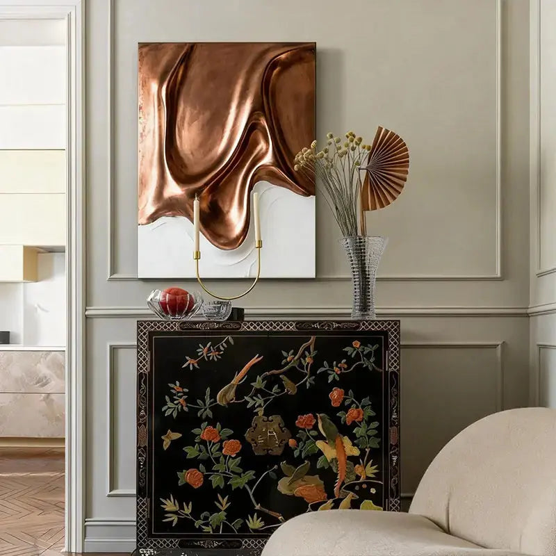 Flowing Metal 3D Sculptural Wall Art Warm Copper Gradient Decor Artmeto Wood wall art