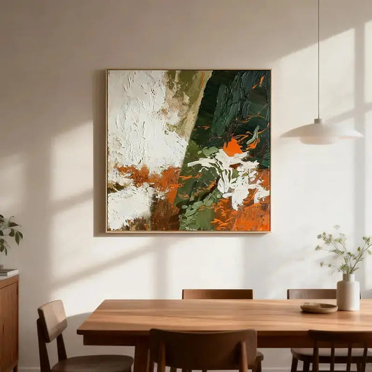 Forest Green & Burnt Orange Impasto Modern Abstract Canvas Art Artmeto Wood wall art