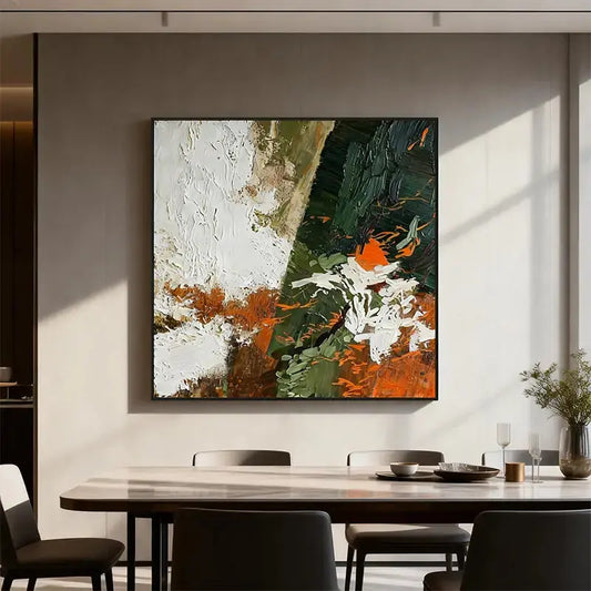 Forest Green & Burnt Orange Impasto Modern Abstract Canvas Art Artmeto Wood wall art
