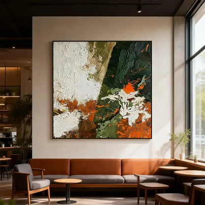 Forest Green & Burnt Orange Impasto Modern Abstract Canvas Art Artmeto Wood wall art