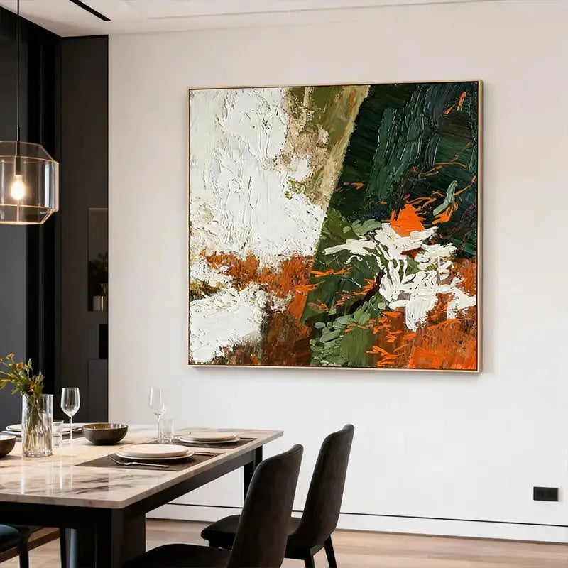 Forest Green & Burnt Orange Impasto Modern Abstract Canvas Art Artmeto Wood wall art