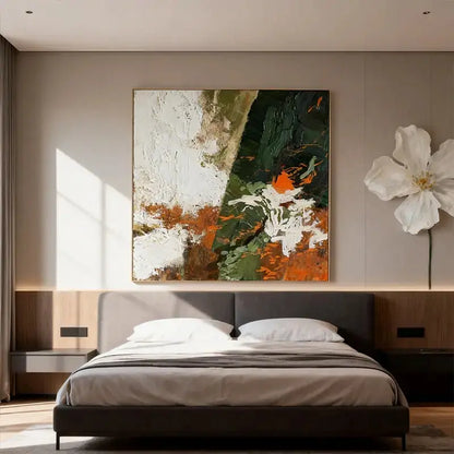 Forest Green & Burnt Orange Impasto Modern Abstract Canvas Art Artmeto Wood wall art