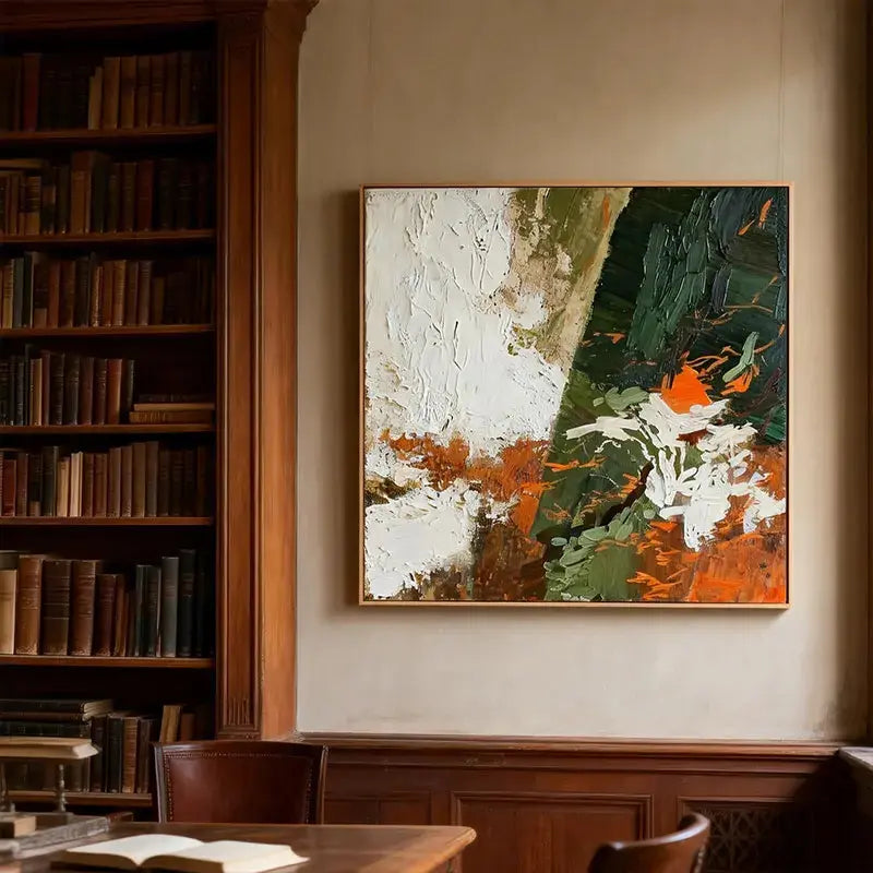 Forest Green & Burnt Orange Impasto Modern Abstract Canvas Art Artmeto Wood wall art