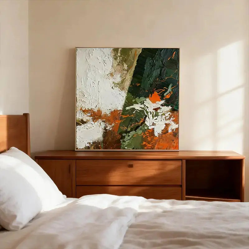 Forest Green & Burnt Orange Impasto Modern Abstract Canvas Art Artmeto Wood wall art