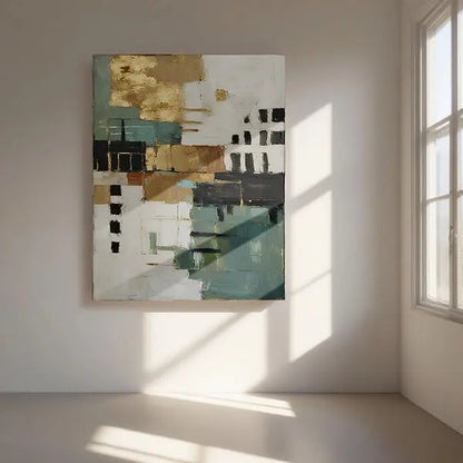Geometric Neutral Abstract Canvas-Teal Gold Wall Decor-Artmeto Artmeto Wood wall art