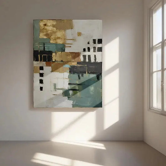 Geometric Neutral Abstract Canvas-Teal Gold Wall Decor-Artmeto Artmeto Wood wall art
