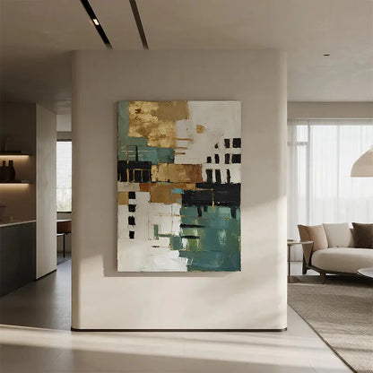Geometric Neutral Abstract Canvas-Teal Gold Wall Decor-Artmeto Artmeto Wood wall art