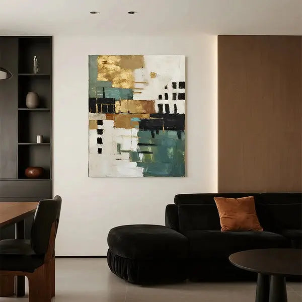 Geometric Neutral Abstract Canvas-Teal Gold Wall Decor-Artmeto Artmeto Wood wall art