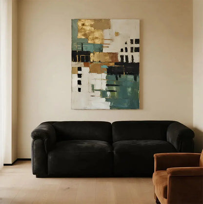 Geometric Neutral Abstract Canvas-Teal Gold Wall Decor-Artmeto Artmeto Wood wall art