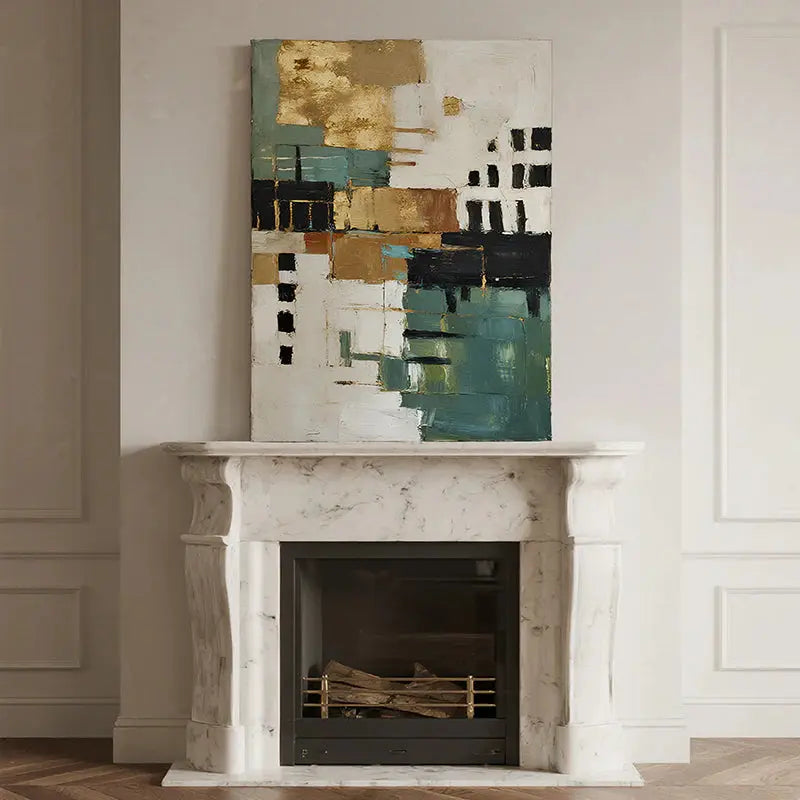 Geometric Neutral Abstract Canvas-Teal Gold Wall Decor-Artmeto Artmeto Wood wall art