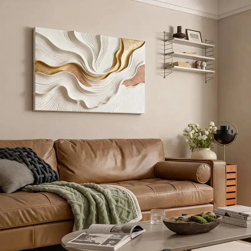 Golden Ripple Textured Sculptural Wall Decor Artmeto Wood wall art