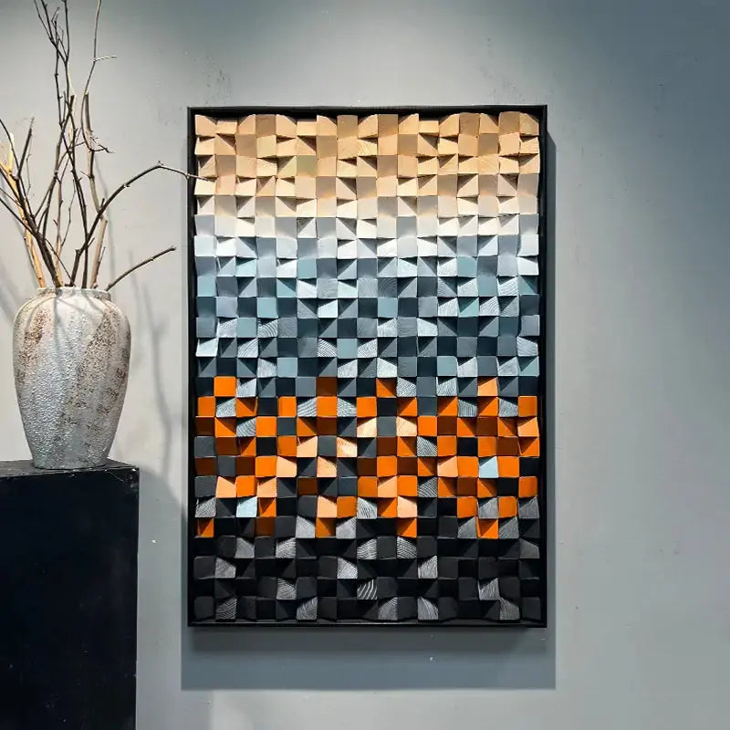 Gradient 3D Stone Wall Art - Sunset Geometric Pebble Panel for Home Decor Artmeto Wood wall art