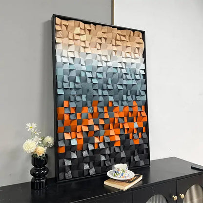 Gradient 3D Stone Wall Art - Sunset Geometric Pebble Panel for Home Decor Artmeto Wood wall art