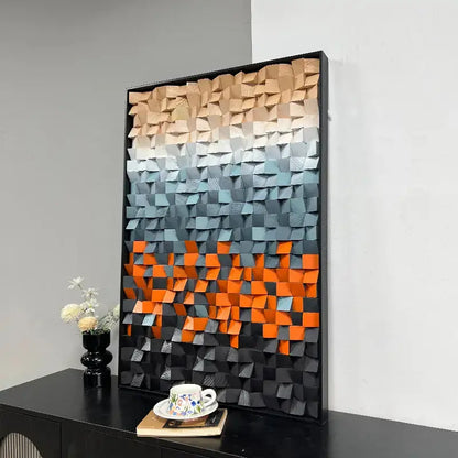 Gradient 3D Stone Wall Art - Sunset Geometric Pebble Panel for Home Decor Artmeto Wood wall art