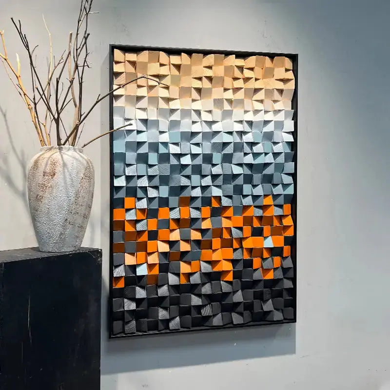 Gradient 3D Stone Wall Art - Sunset Geometric Pebble Panel for Home Decor Artmeto Wood wall art