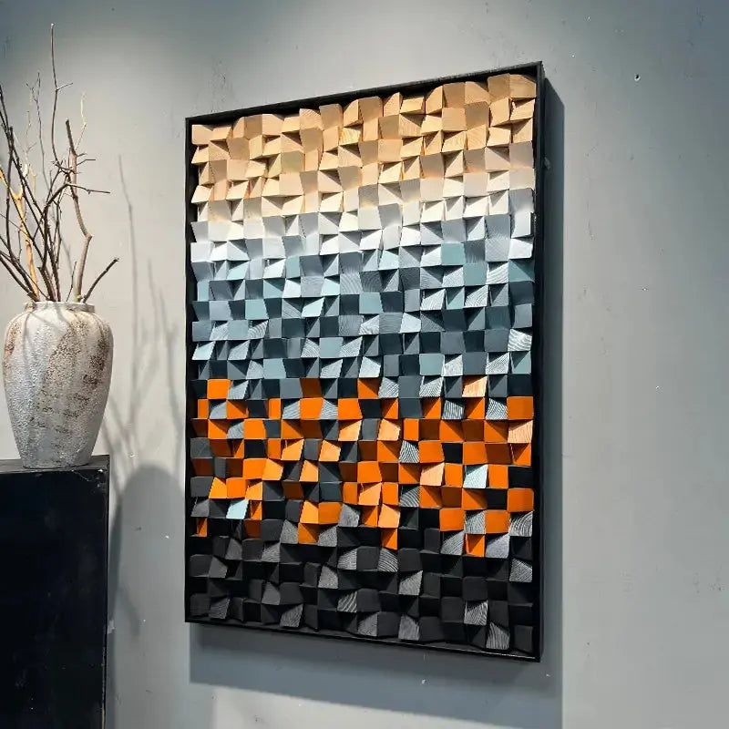 Gradient 3D Stone Wall Art - Sunset Geometric Pebble Panel for Home Decor Artmeto Wood wall art