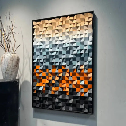 Gradient 3D Stone Wall Art - Sunset Geometric Pebble Panel for Home Decor Artmeto Wood wall art