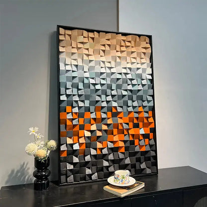 Gradient 3D Stone Wall Art - Sunset Geometric Pebble Panel for Home Decor Artmeto Wood wall art