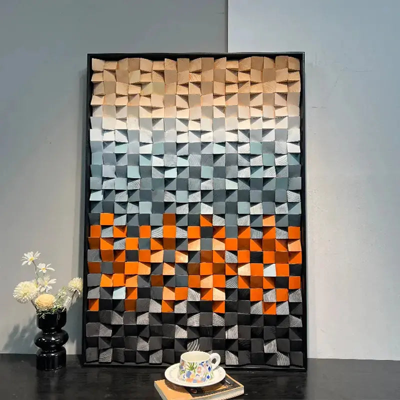 Gradient 3D Stone Wall Art - Sunset Geometric Pebble Panel for Home Decor Artmeto Wood wall art