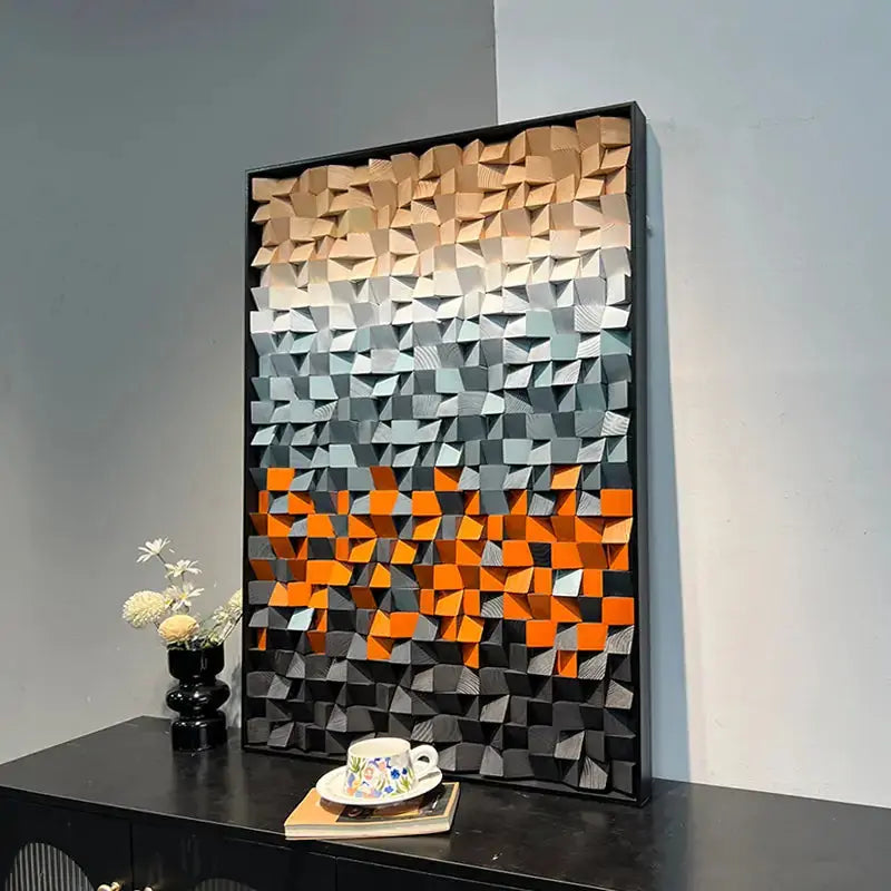 Gradient 3D Stone Wall Art - Sunset Geometric Pebble Panel for Home Decor Artmeto Wood wall art