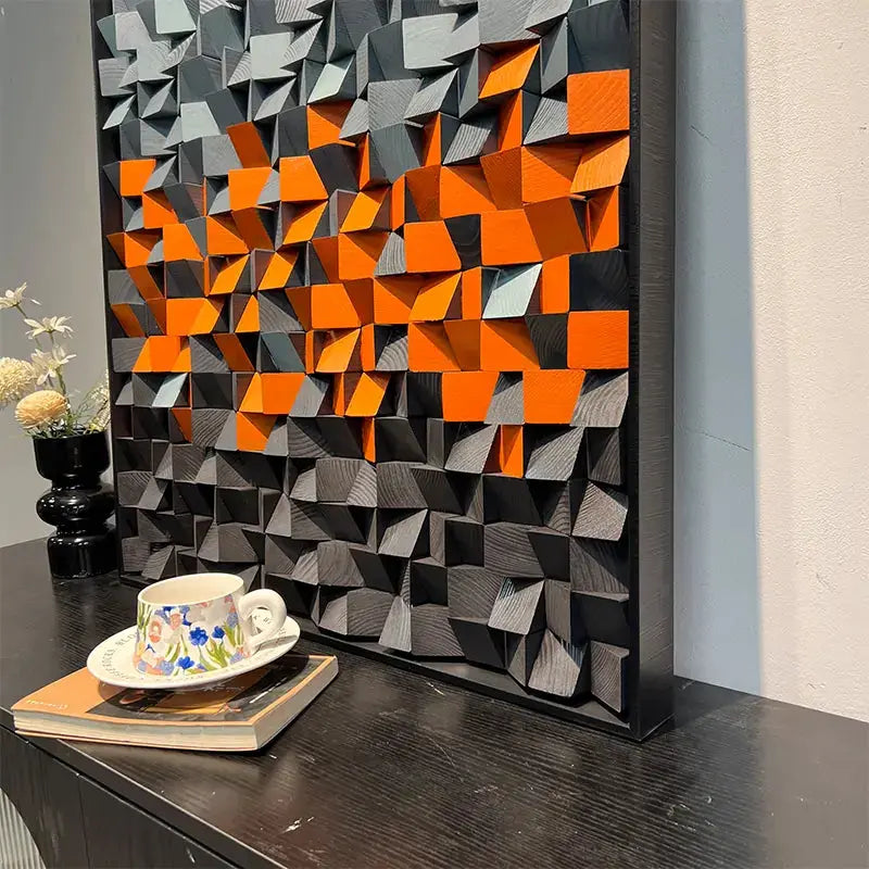 Gradient 3D Stone Wall Art - Sunset Geometric Pebble Panel for Home Decor Artmeto Wood wall art