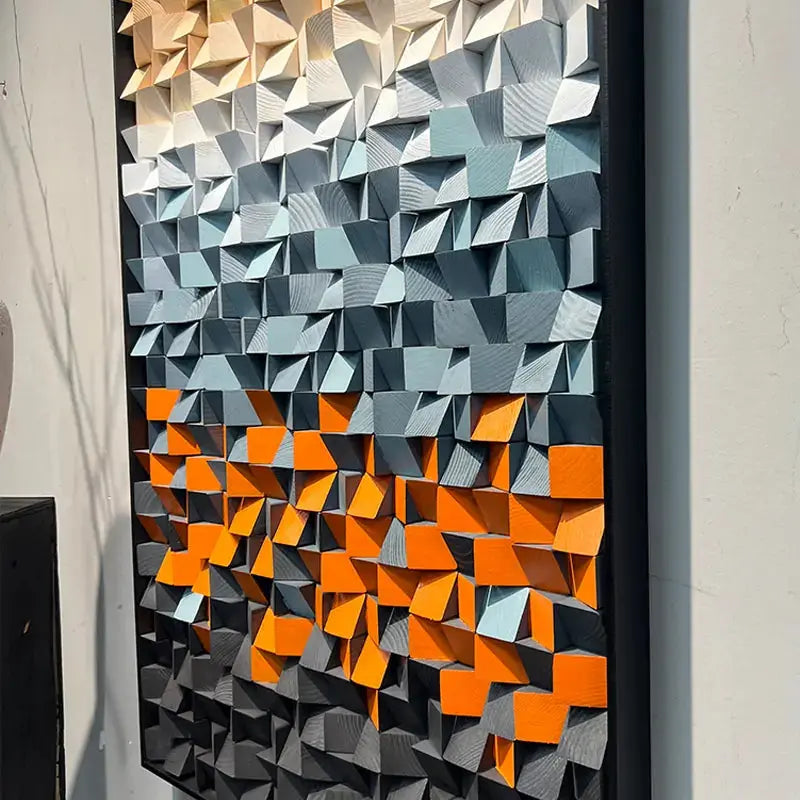 Gradient 3D Stone Wall Art - Sunset Geometric Pebble Panel for Home Decor Artmeto Wood wall art
