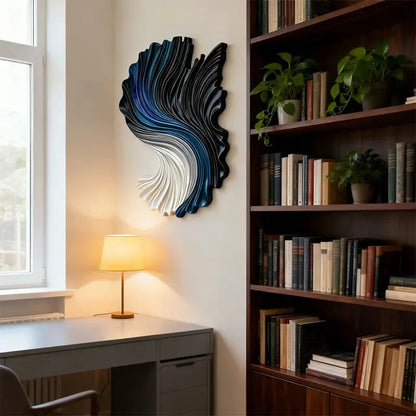 Gradient Ocean Current Swirl Sculptural Wall Decor | Black Blue White Wave Wall Art Artmeto Wood wall art-3