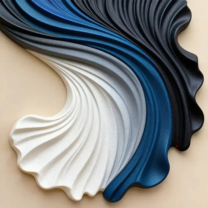 Gradient Ocean Current Swirl Sculptural Wall Decor | Black Blue White Wave Wall Art Artmeto Wood wall art-6