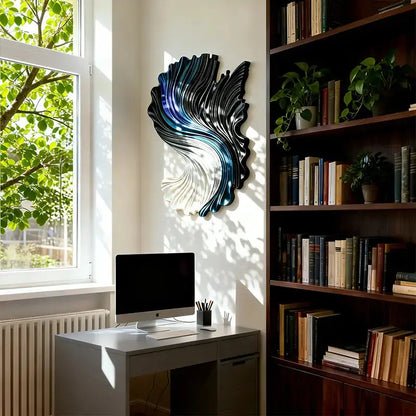 Gradient Ocean Current Swirl Sculptural Wall Decor | Black Blue White Wave Wall Art Artmeto Wood wall art-7