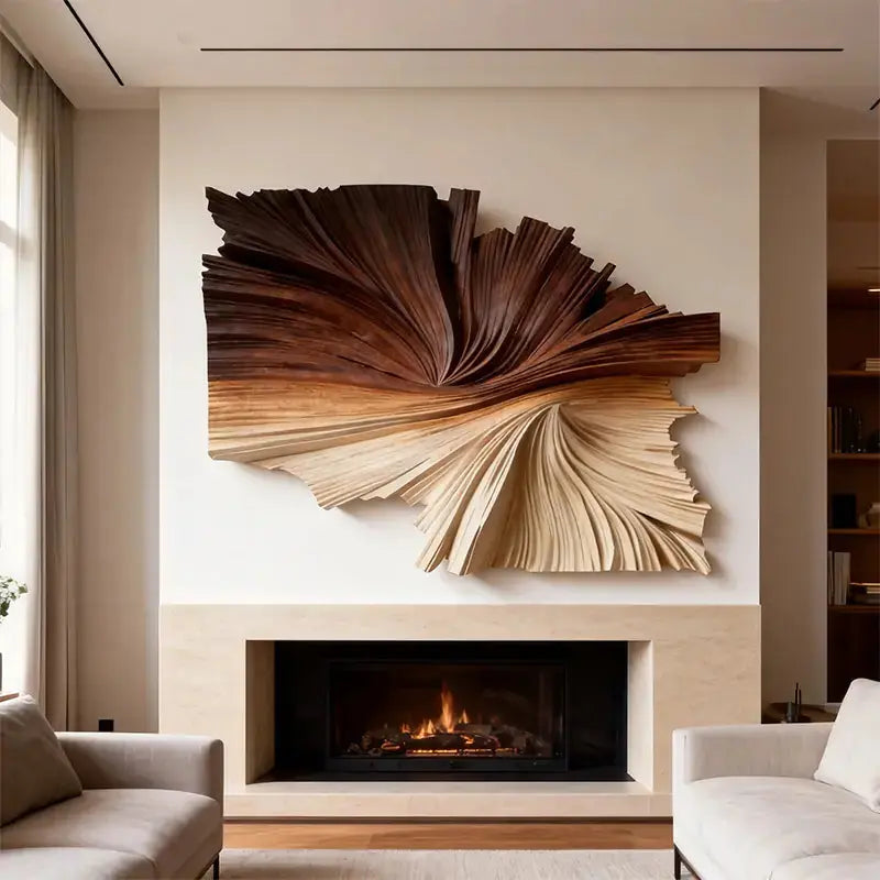 Gradient Wood Fan-Shaped Textured 3D Relief Wall Sculpture Artmeto Wood wall art-3