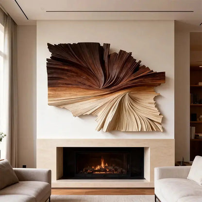 Gradient Wood Fan-Shaped Textured 3D Relief Wall Sculpture Artmeto Wood wall art-3