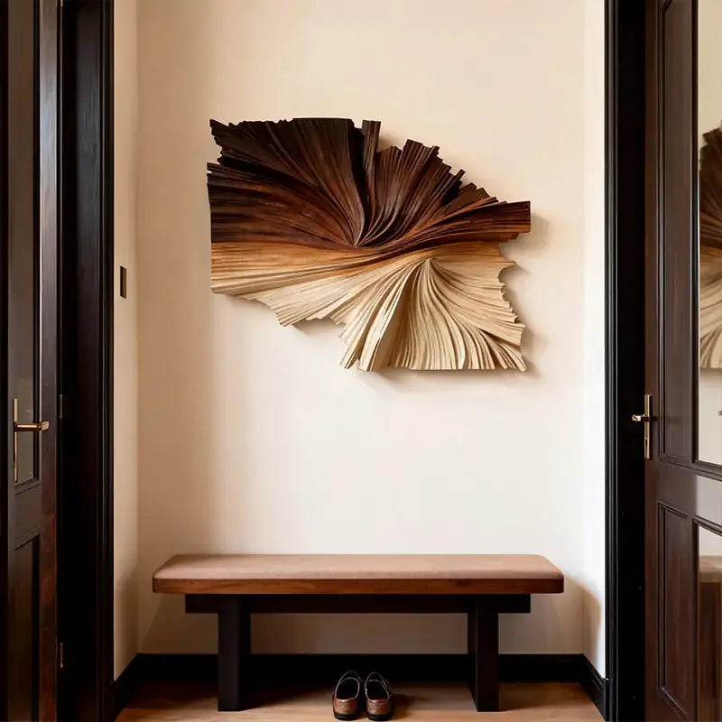 Gradient Wood Fan-Shaped Textured 3D Relief Wall Sculpture Artmeto Wood wall art-4